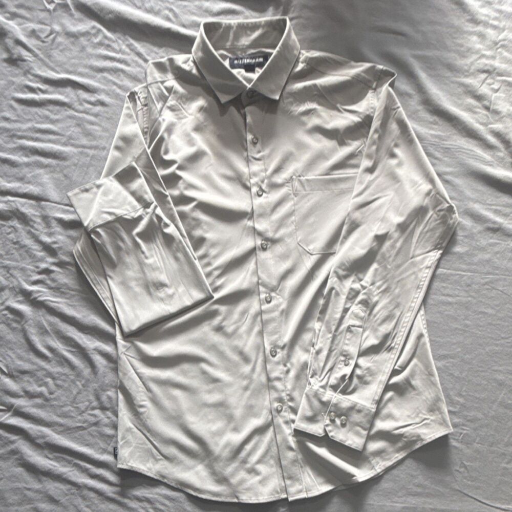 Mizzen+Main Leeward Men's L Slim Fit Dress Shirt Gray Button Long Sleeve